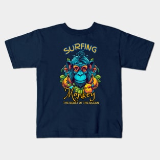 Surfing Monkey in The Jungle Kids T-Shirt